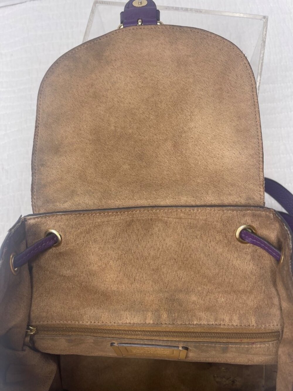 Coach Kleo Pebbled Leather Colorblock Casual Backpack Yellow/Tan/Purple - Picture 11 of 15